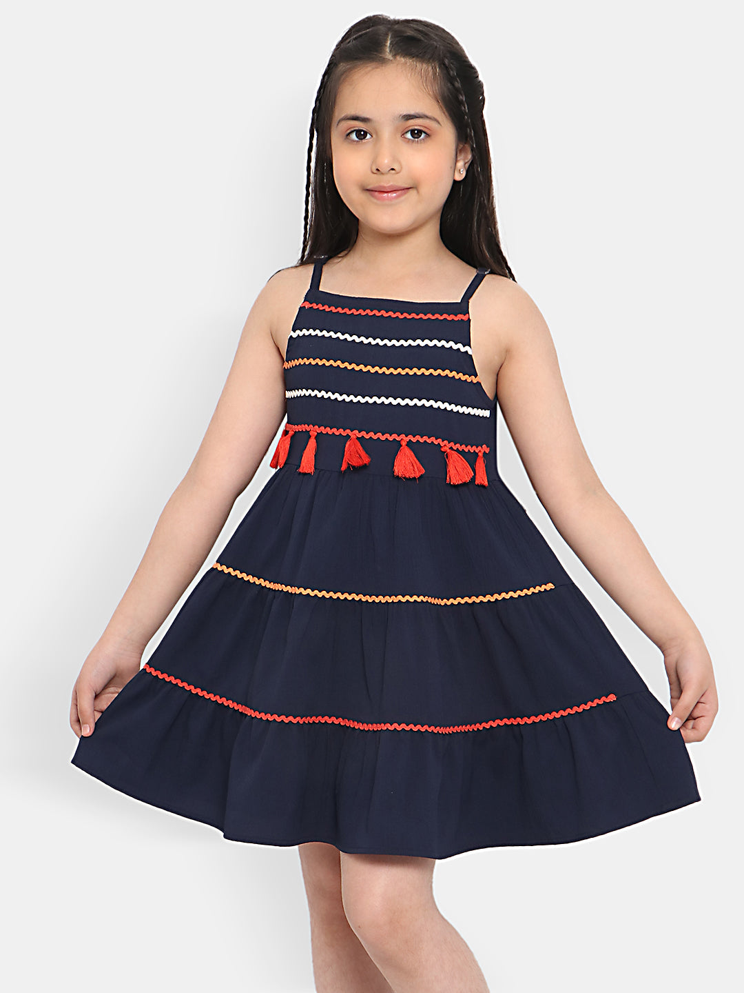 Nautinati Girls Embroidered Tiered A-Line Dress