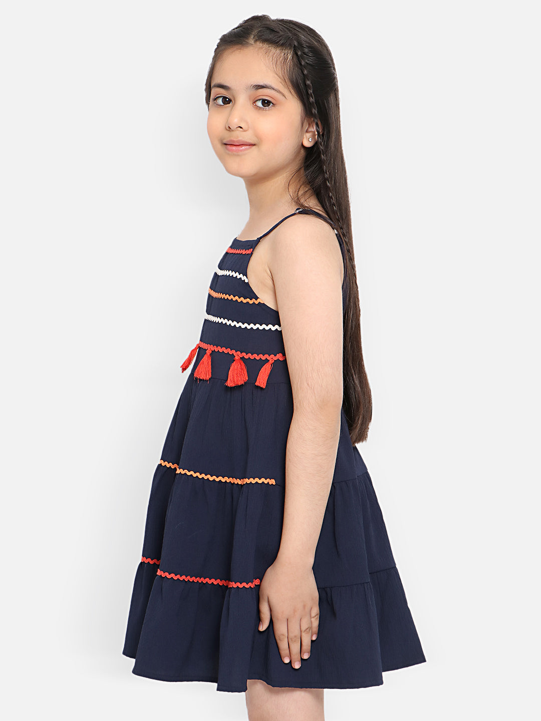 Nautinati Girls Embroidered Tiered A-Line Dress