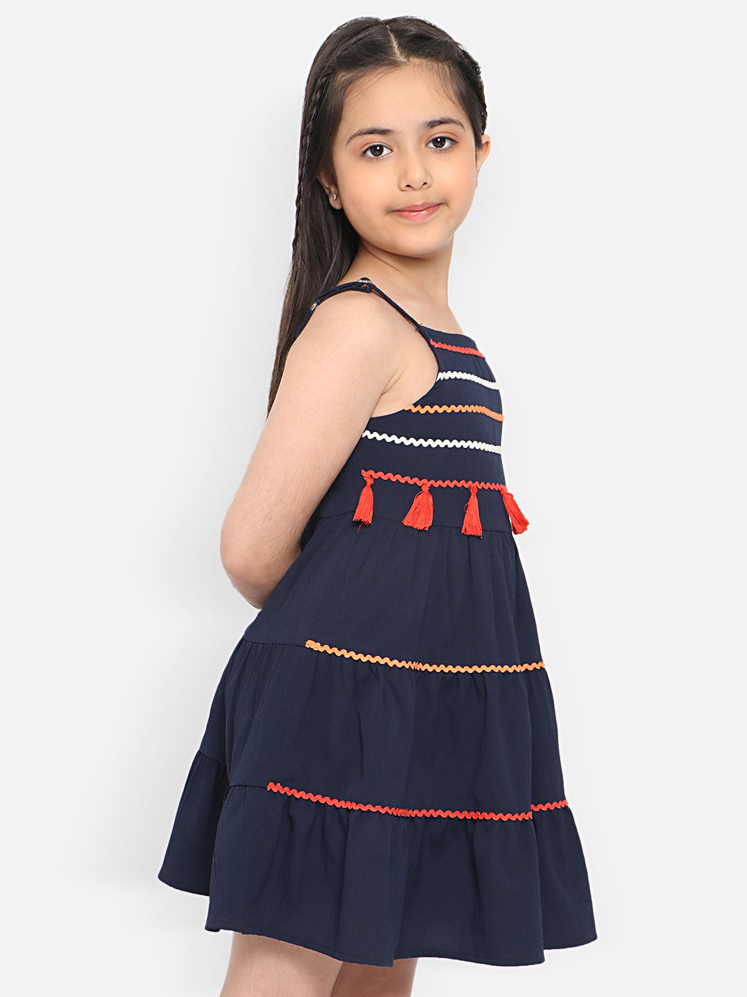 Nautinati Girls Embroidered Tiered A-Line Dress