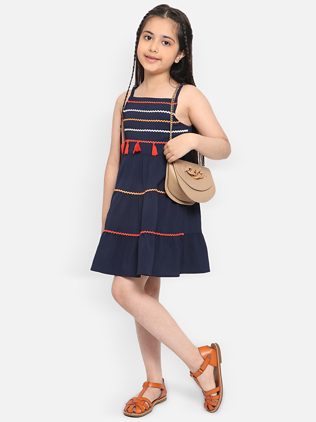 Nautinati Girls Embroidered Tiered A-Line Dress