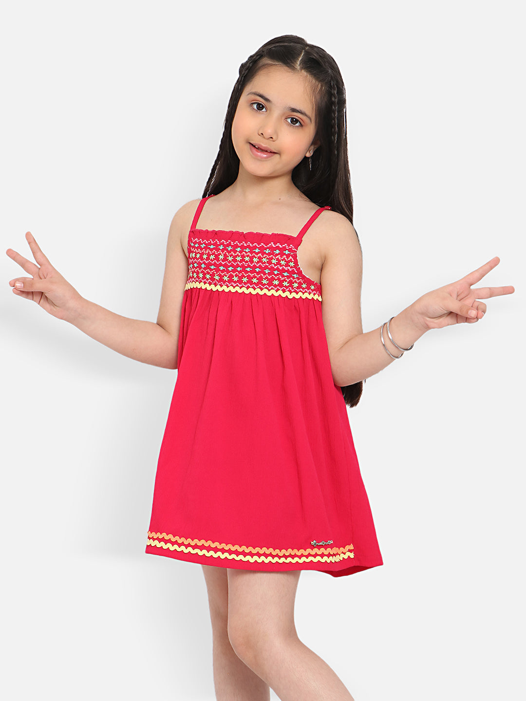 Nautinati Girls Embroidered Smocked A-Line Dress