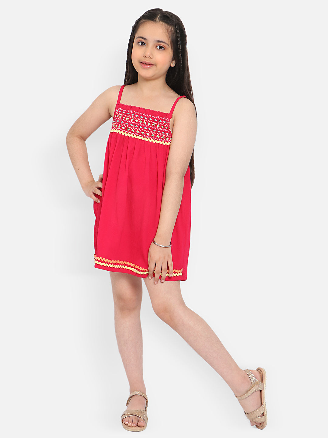 Nautinati Girls Embroidered Smocked A-Line Dress