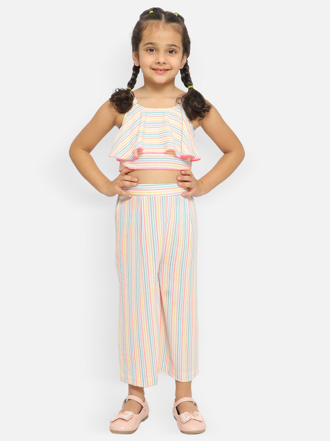 Nautinati Girls Striped Layered Top With Trousers