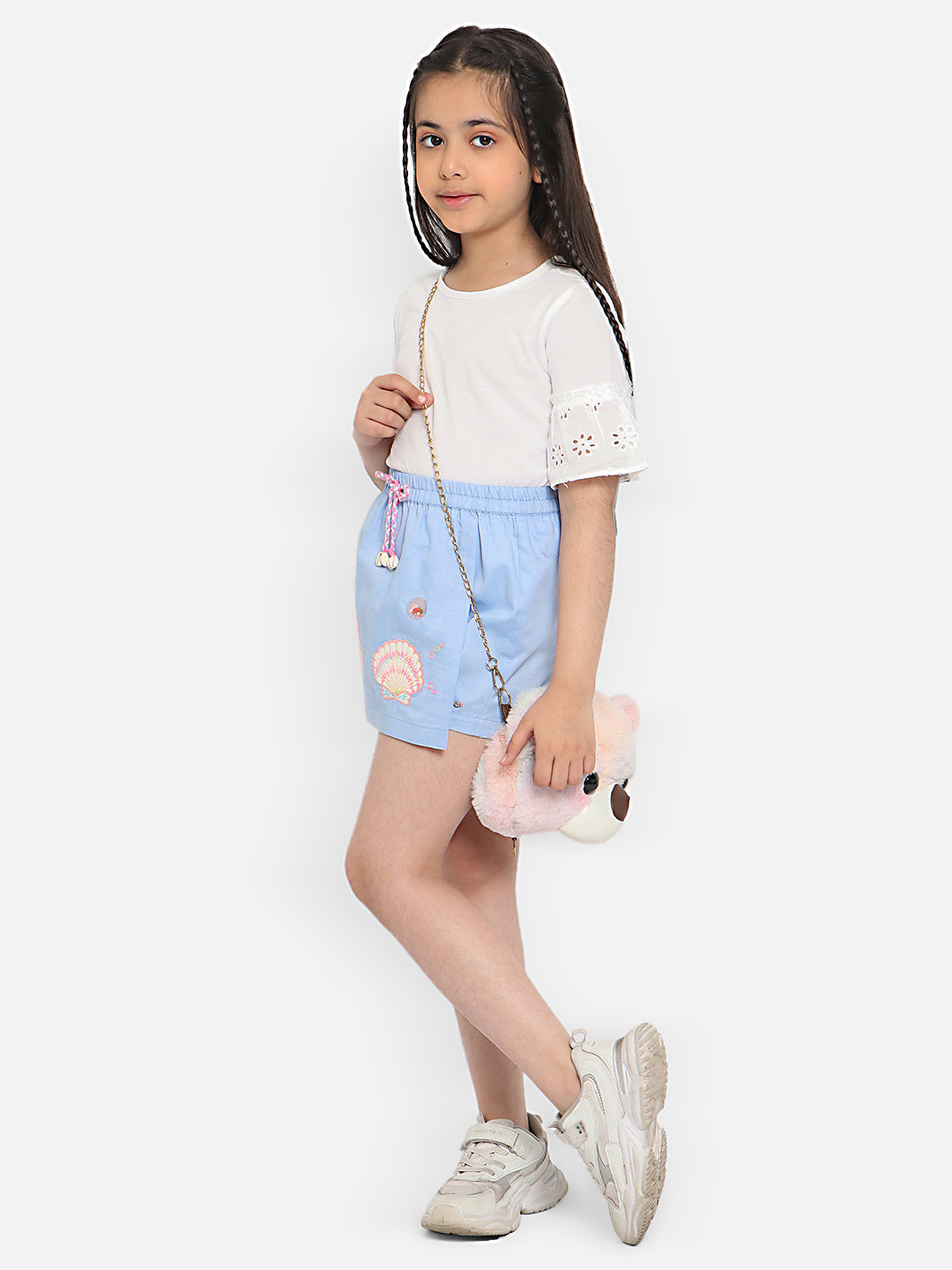 Nautinati Girls Embroidered Pure Cotton A-Line Mini Skorts