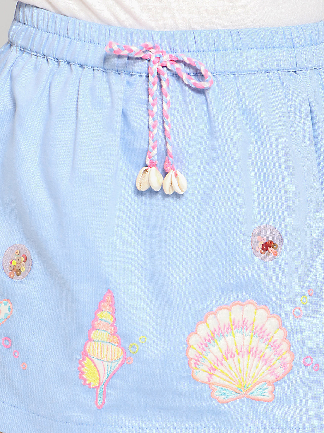 Nautinati Girls Embroidered Pure Cotton A-Line Mini Skorts