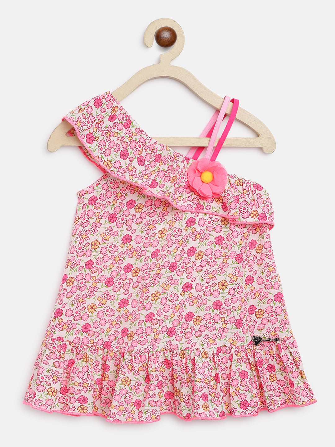 Nautinati Girls Floral Printed Crepe A-Line Dress