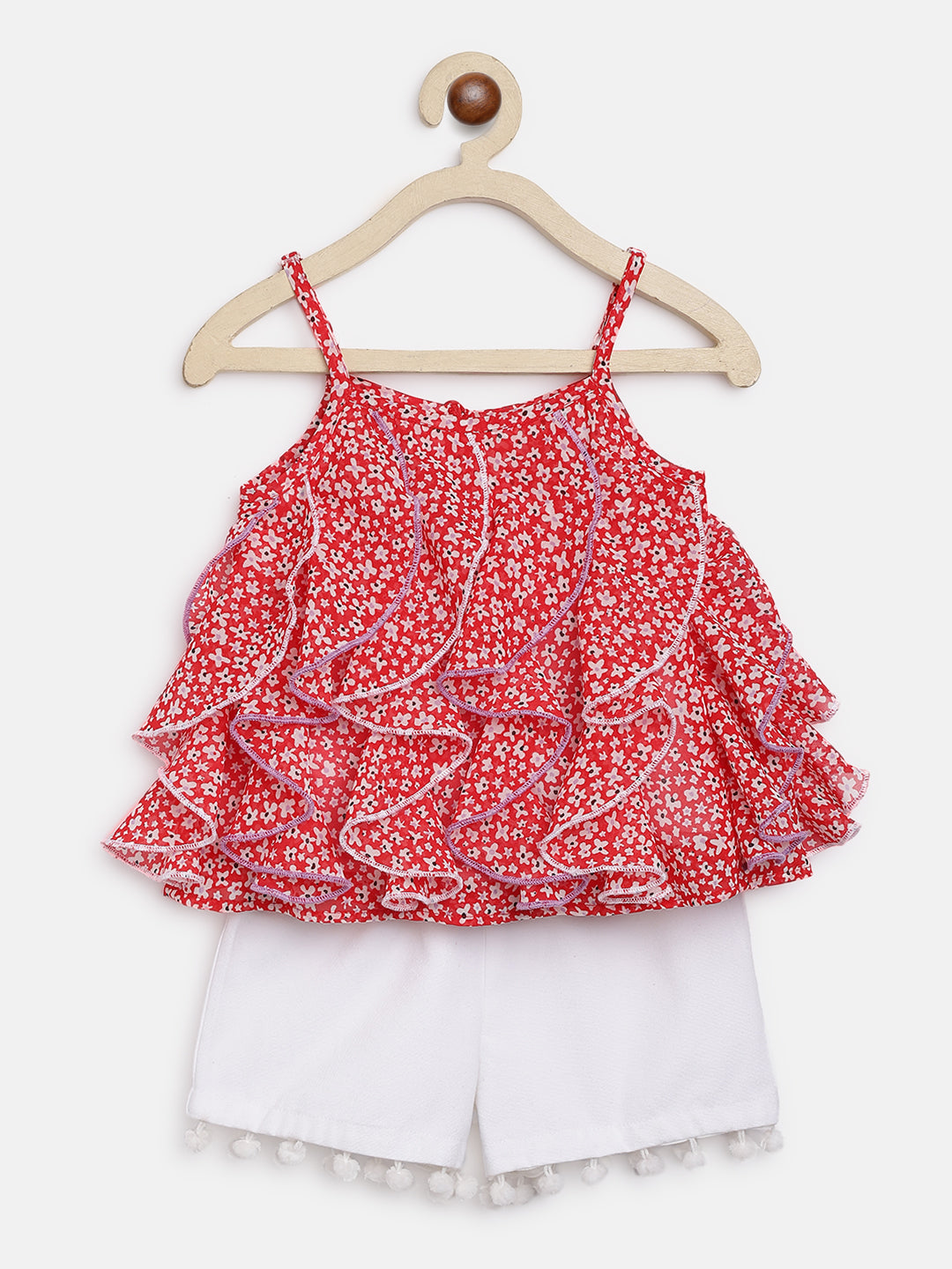 Nautinati Girls Printed Ruffled Top With Shorts