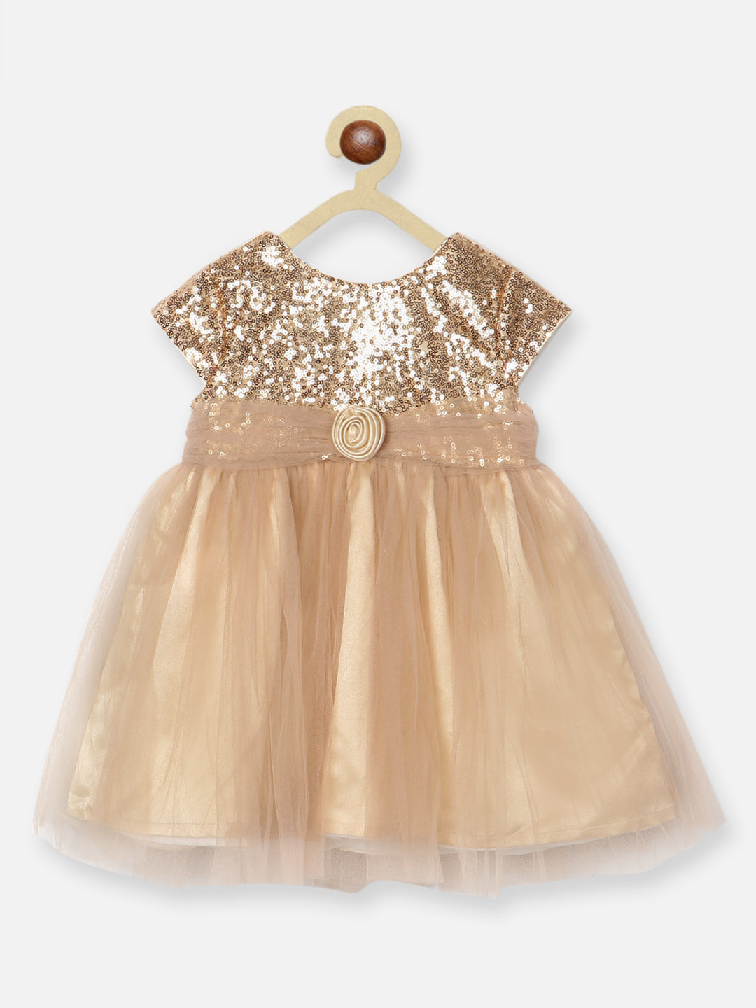 Nautinati Girls Golden Embellished Sleeveless Polyester Dress