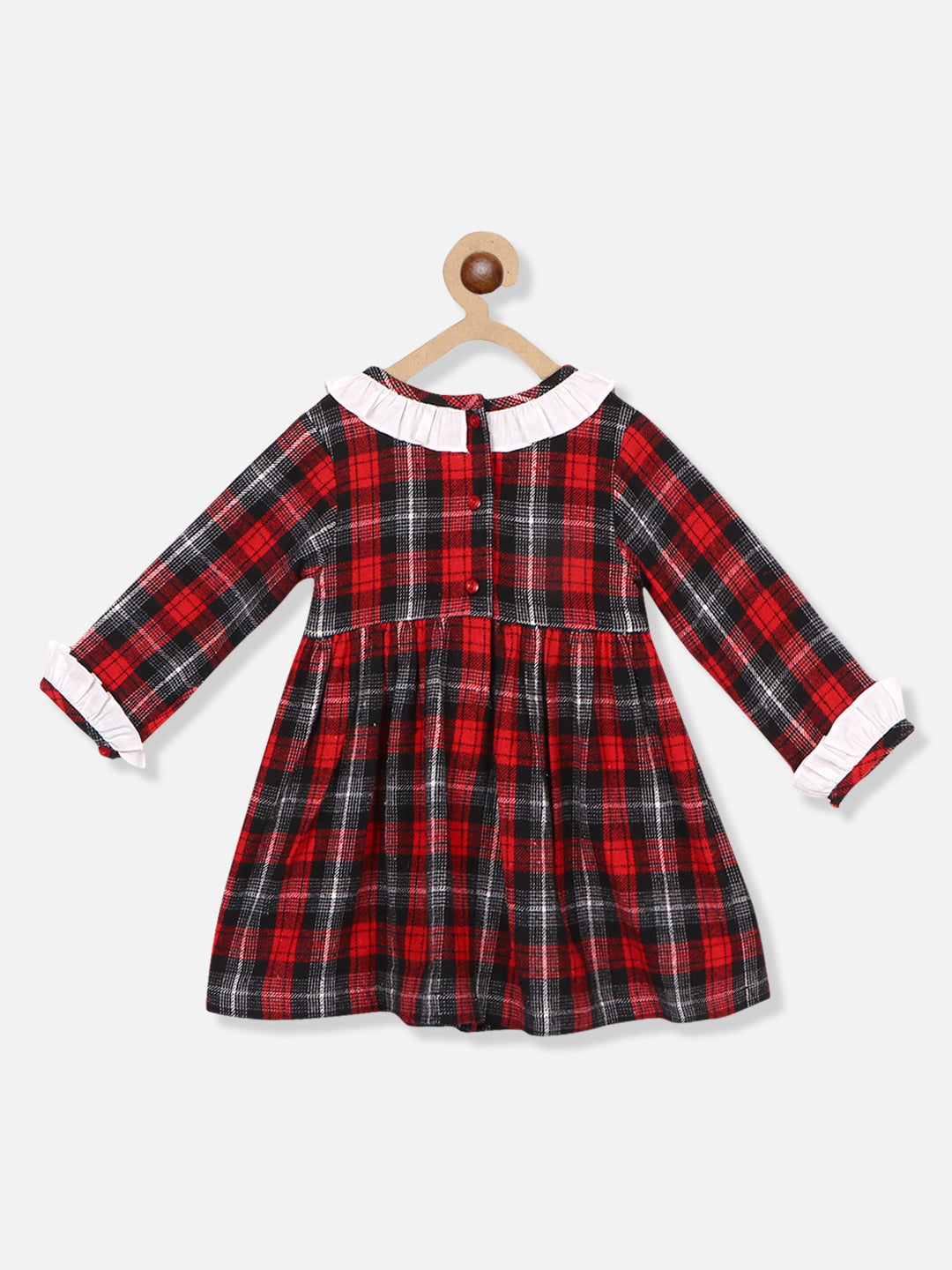 Nautinati Girls Checked Ruffled Pure Cotton Flared A-Line Dress