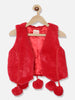 Nautinati Girls Red Solid Sleeveless Polyester Shrug