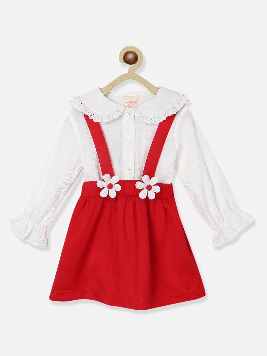 Nautinati Girls White-Red Solid Long Sleeve Polyester Set