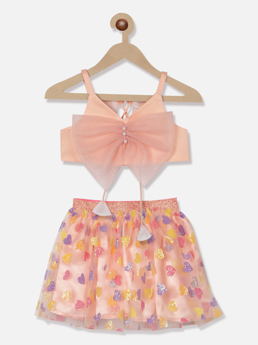 Nautinati Girls Peach Solid Sleeveless Polyester Set