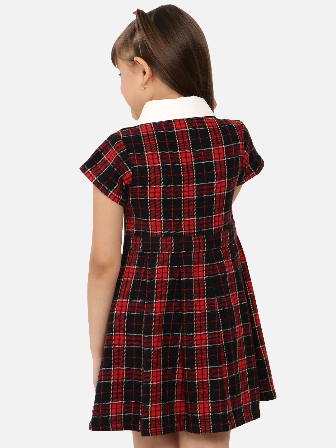 Nautinati Girls Checked Gathered Pure Cotton Shirt Dress