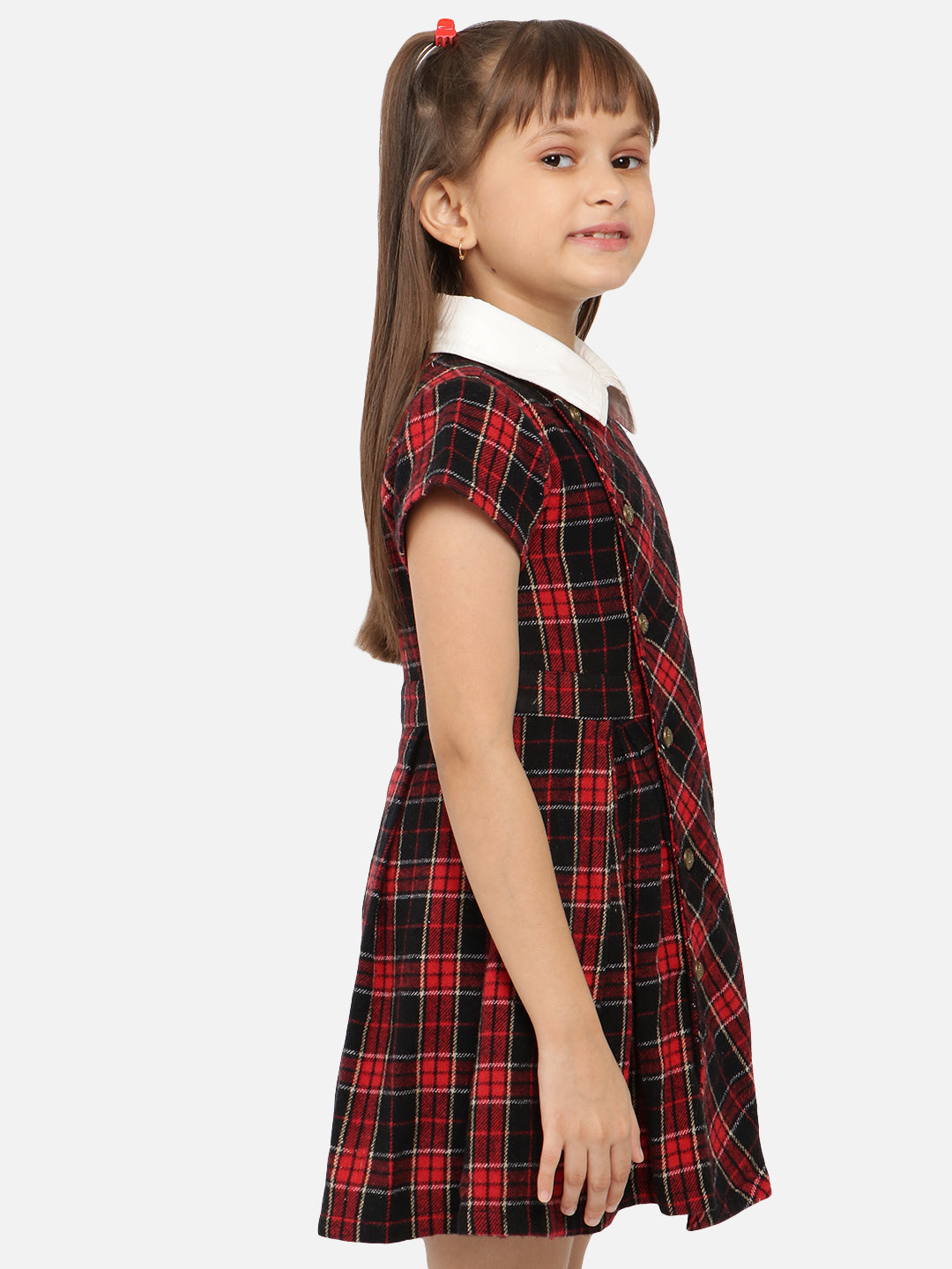 Nautinati Girls Checked Gathered Pure Cotton Shirt Dress