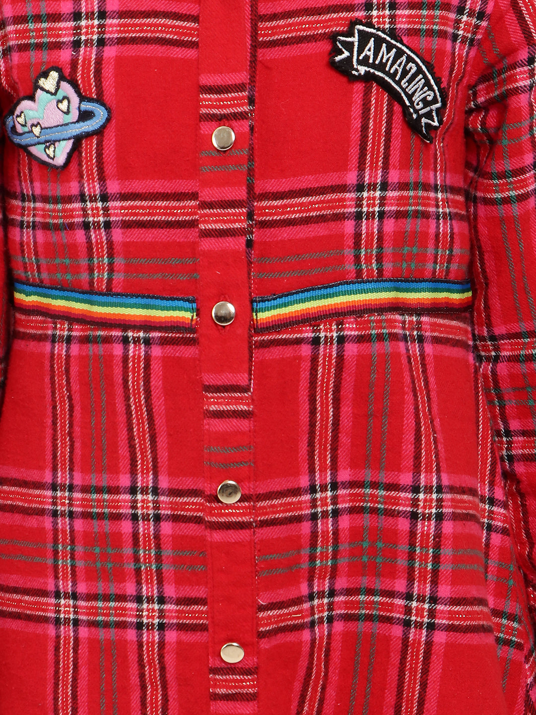 Nautinati Girls Checked Applique Detail Pure Cotton Shirt Dress