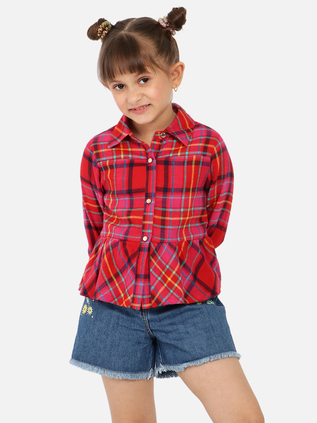 Nautinati Girls Tartan Opaque Checked Standard Casual Shirt