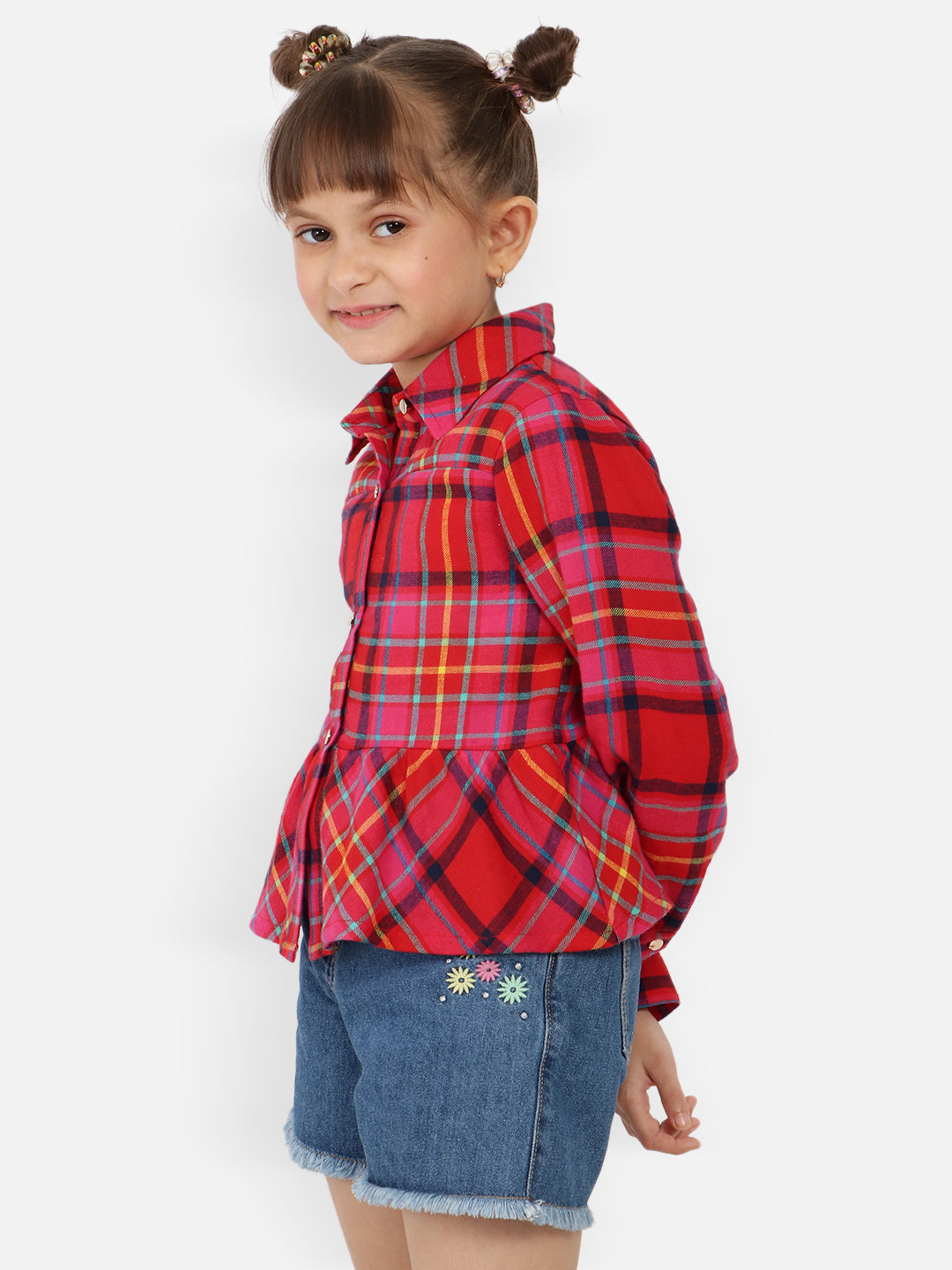 Nautinati Girls Tartan Opaque Checked Standard Casual Shirt