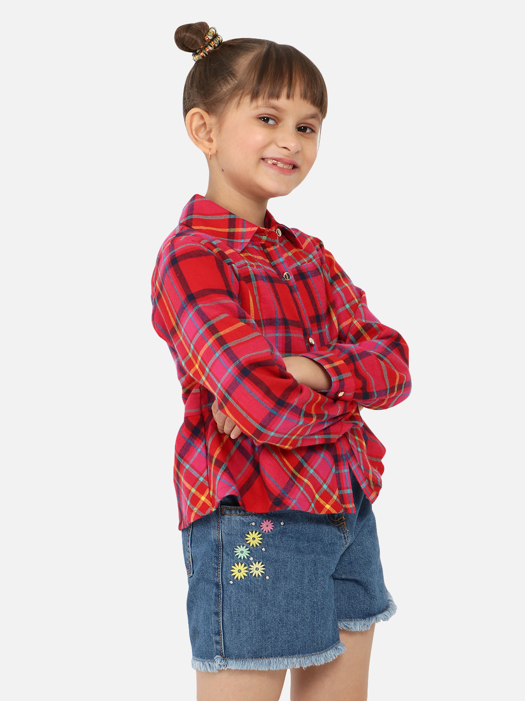 Nautinati Girls Tartan Opaque Checked Standard Casual Shirt