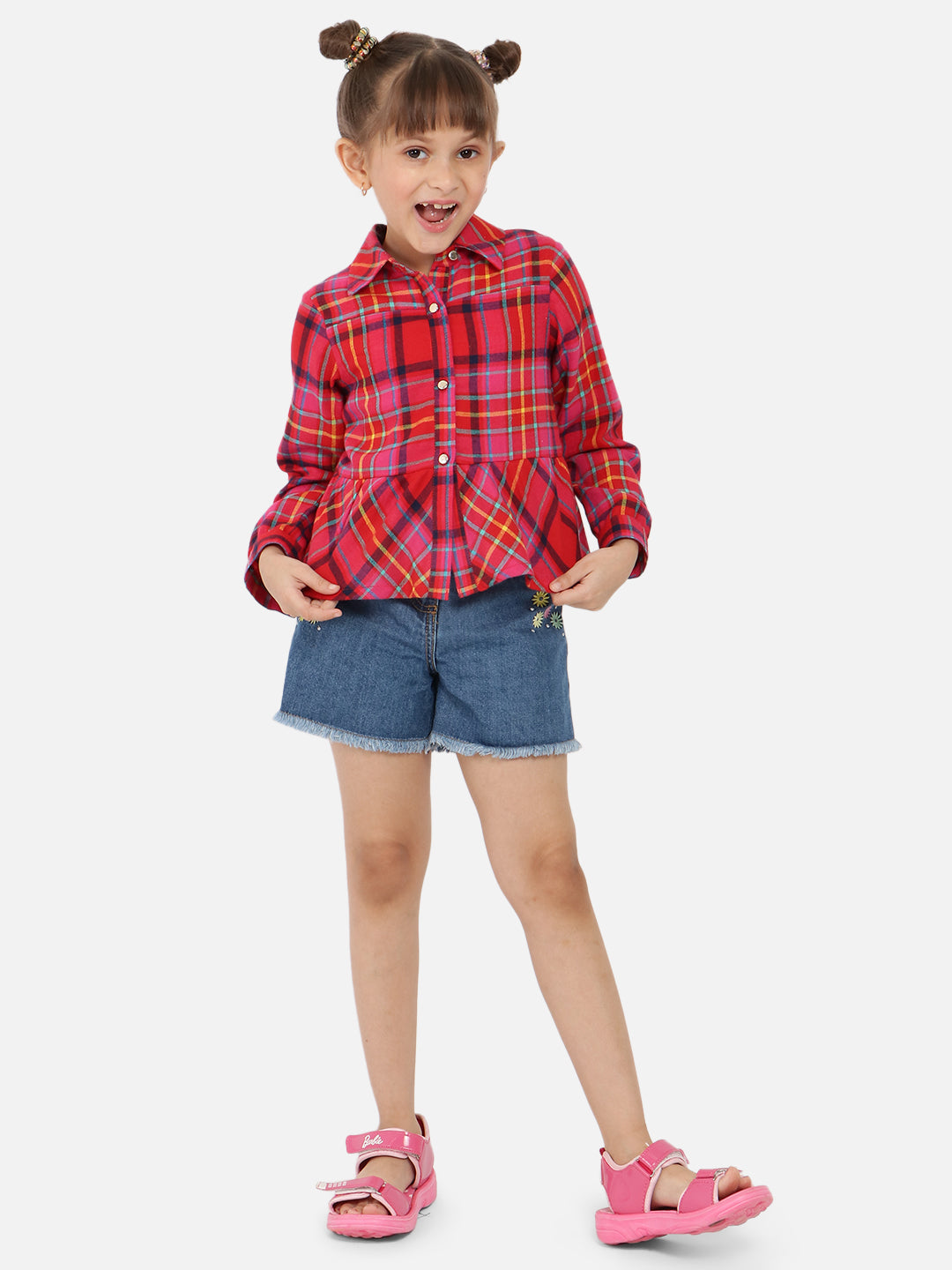 Nautinati Girls Tartan Opaque Checked Standard Casual Shirt