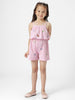 Girls Pink-White Striped Layered Embroidery details Shoulder Strap Elasticated Waist Casual Jumpsuit