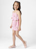 Girls Pink-White Striped Layered Embroidery details Shoulder Strap Elasticated Waist Casual Jumpsuit