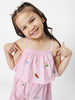 Girls Pink-White Striped Layered Embroidery details Shoulder Strap Elasticated Waist Casual Jumpsuit