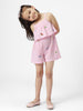 Girls Pink-White Striped Layered Embroidery details Shoulder Strap Elasticated Waist Casual Jumpsuit