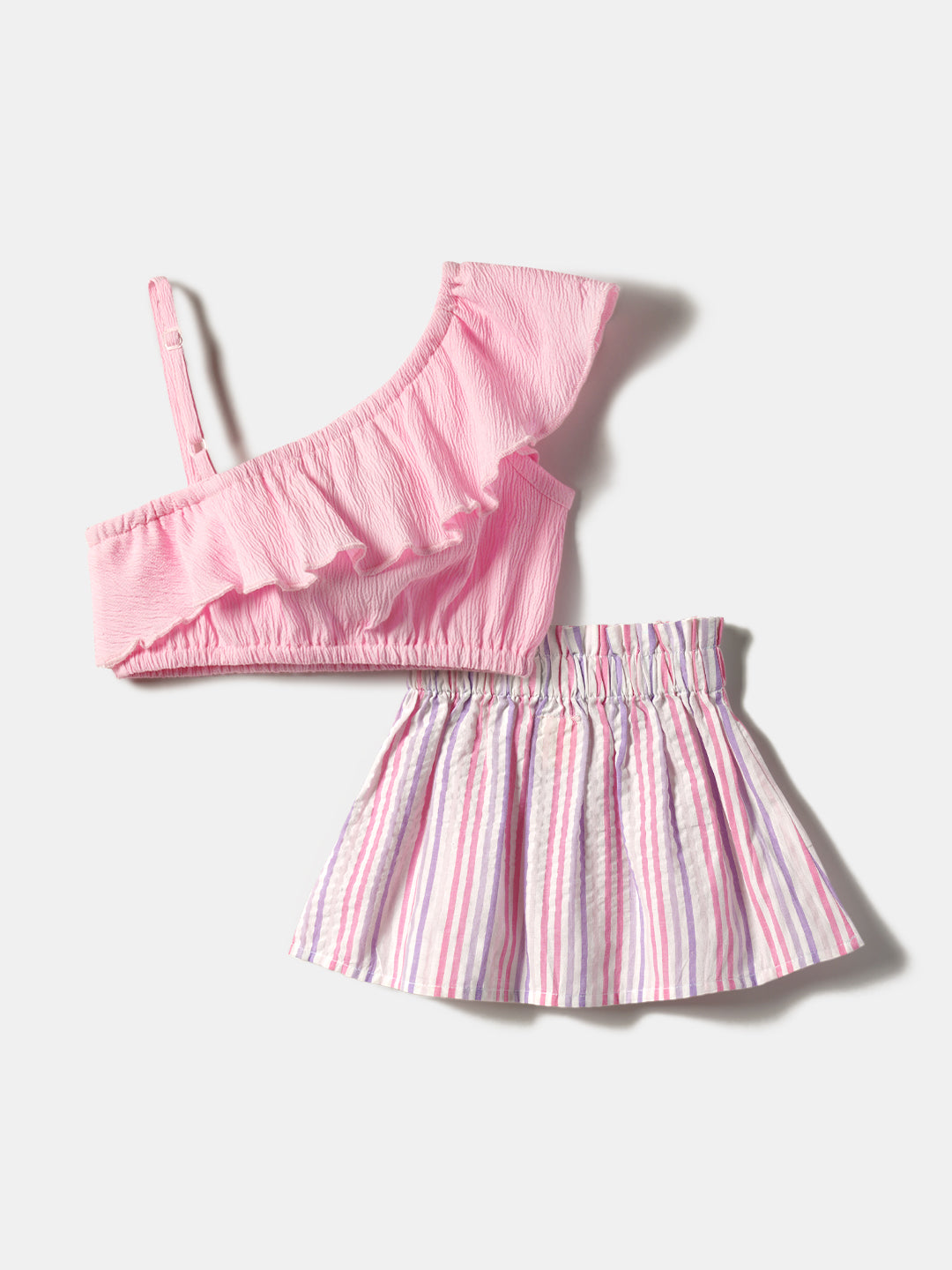 Nautinati Girls Stripes Sleeveless One Shoulder Top & Skirt Set