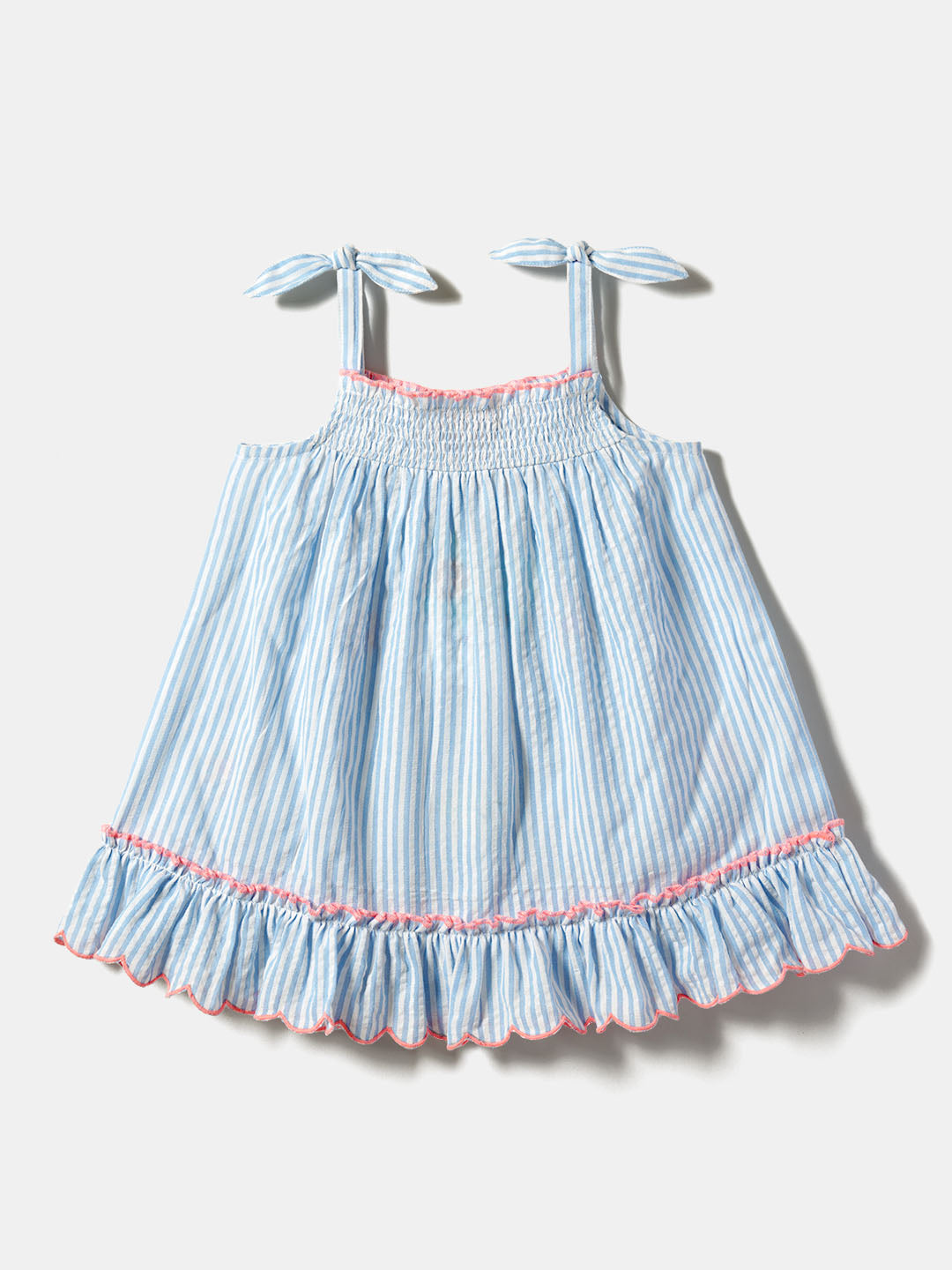 Nauti Nati Infant Girls Striped Shoulder Straps Smocked Pure Cotton A-Line Dress