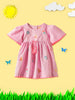 Girls Pink Embroidered Short Bell Sleeves Tassel Detailing A-Line Dress