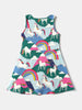 Girls Multicolor Unicorn Printed Sleeveless Round Neck A-Line Dress