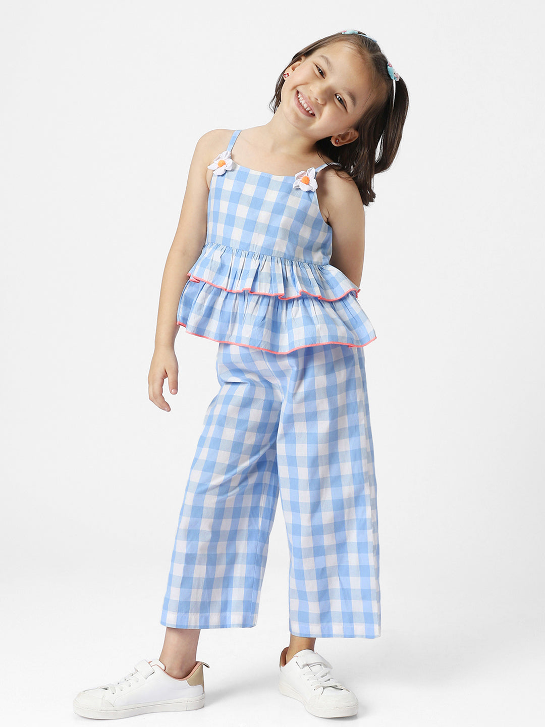 Nauti Nati Girls Checked Pure Cotton Top with Trousers