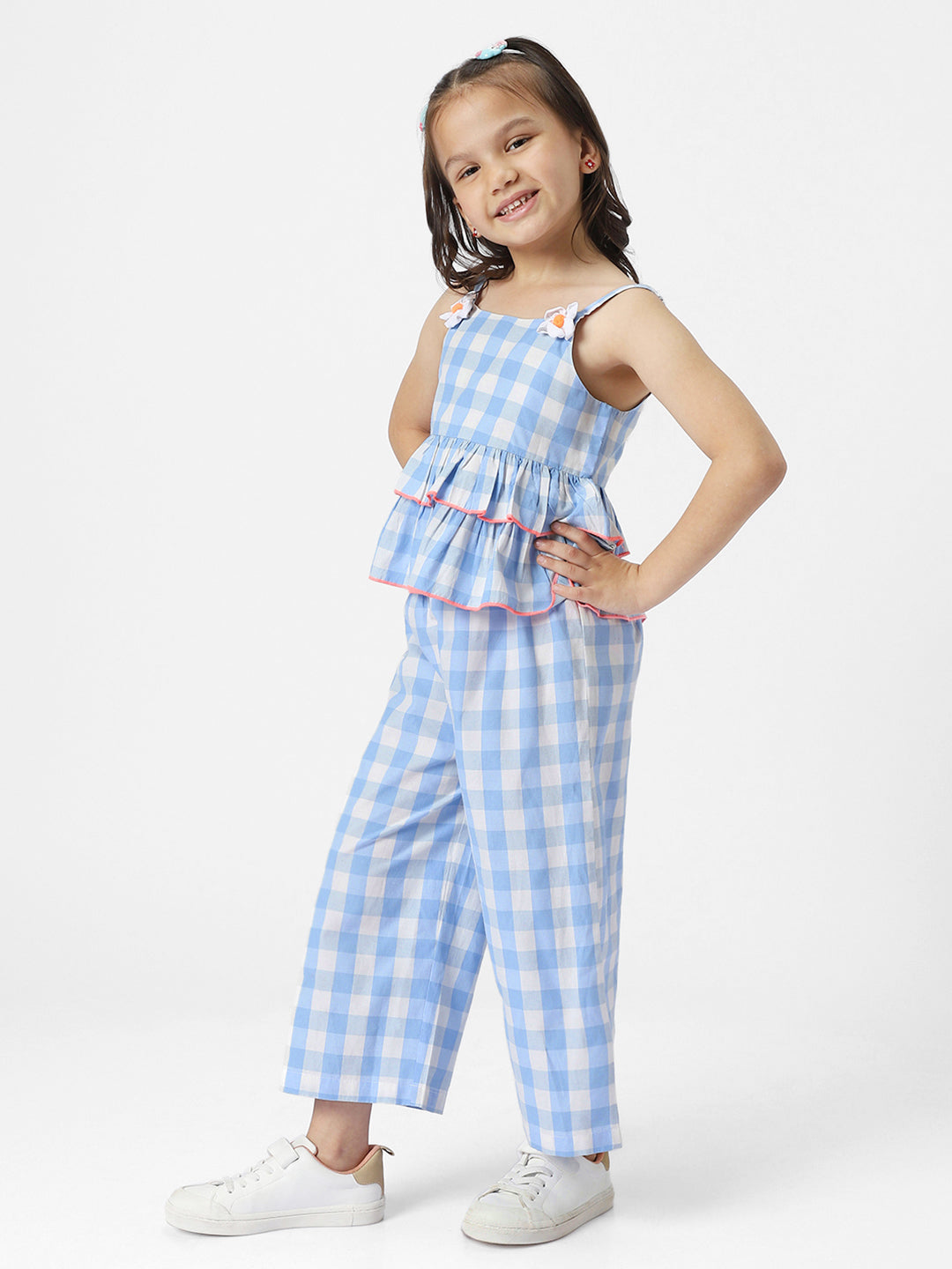 Nauti Nati Girls Checked Pure Cotton Top with Trousers