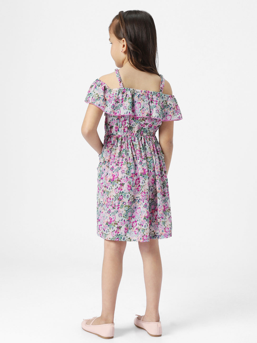 Nauti Nati Floral Print Cold-Shoulder Ruffled Crepe Fit  Flare Dress