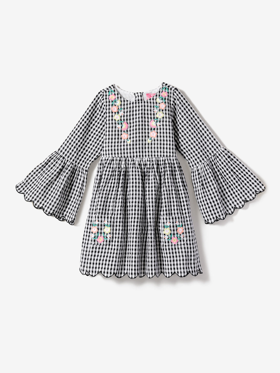 Nauti Nati Checked Bell Sleeve Fit  Flare Dress